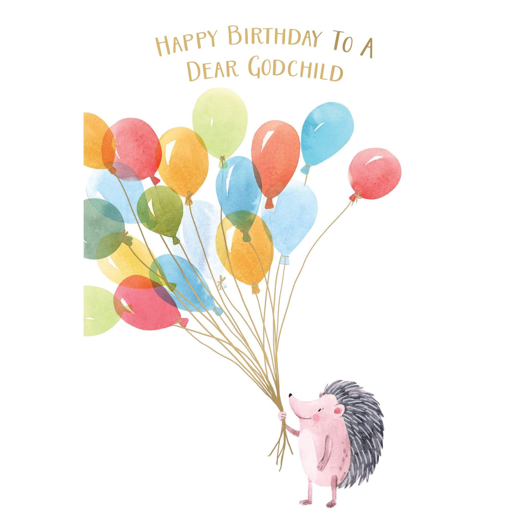Pictura Tiny Hedgehog Birthday Card for Godchild featuring a cute illustrated hedgehog on a cheerful greeting card.